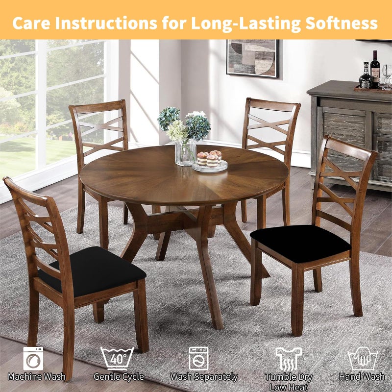 Gute Chair Seat Covers, Dining Room Chair Seat Covers with Ties, Stretch Solid Chair Covers Protectors for Dining Room Kitchen Chairs (4 Pcs, Black) - Image 5